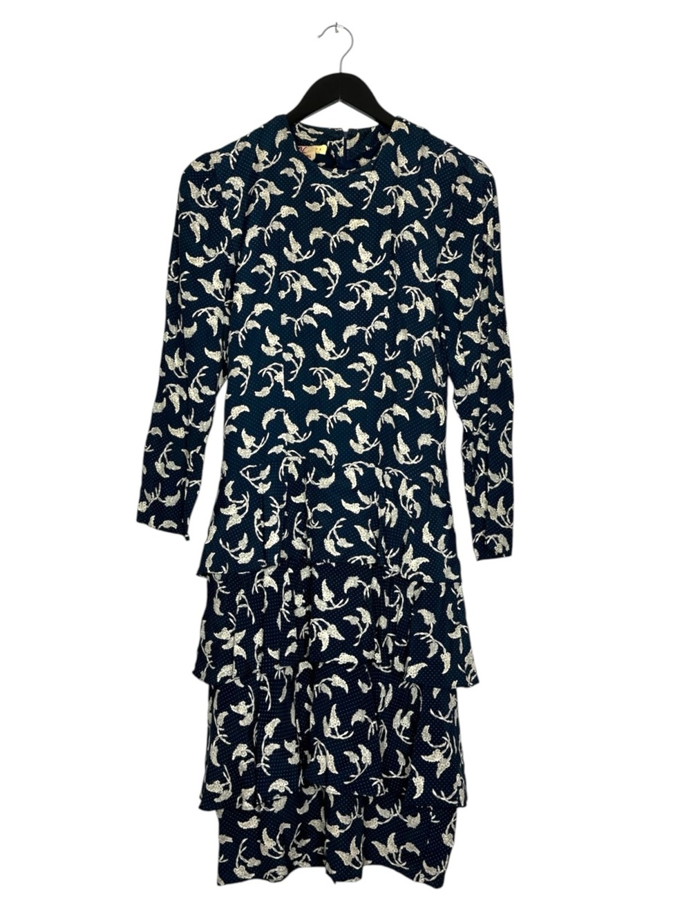 Vintage Katie MFG Navy Floral Tiered Dress Size 4 Modest Feminine Romantic